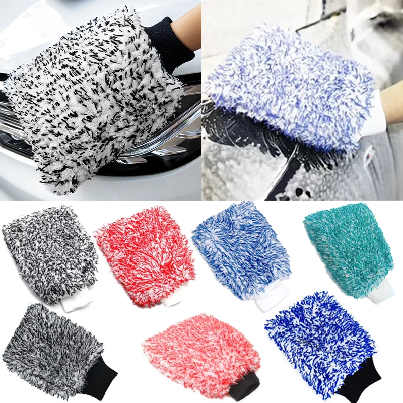 Color Double Sided Car Thick Plush Car Cleaning Gloves Microfiber Absorbent Coral Velvet Large Auto Wash Gloves Auto Accessories