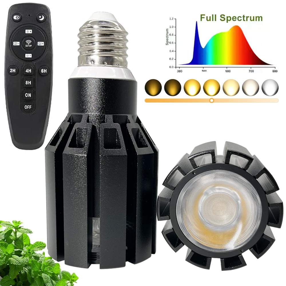 

Grow Light Bulb, LED Grow Light PAR20 Bulb, Full Spectrum Plant Light Bulb E27, Dimmable Grow Light with Remote for Indoor Plant