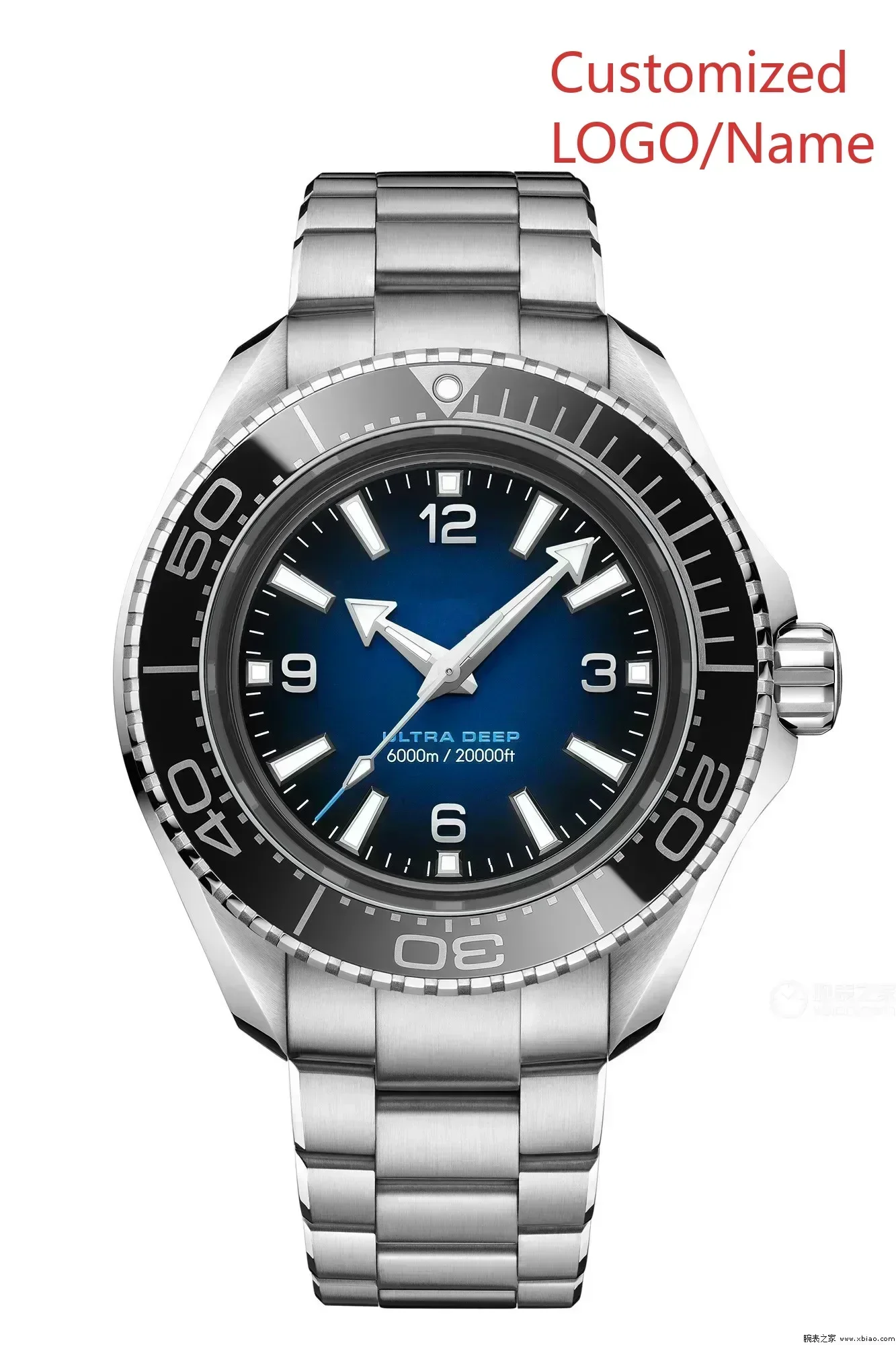 

A191 StoreMens Automatic Mechanical Watch Blue Black Ceramic Bezel Stainless Steel Sapphire Ultra Deep 45mm Customized