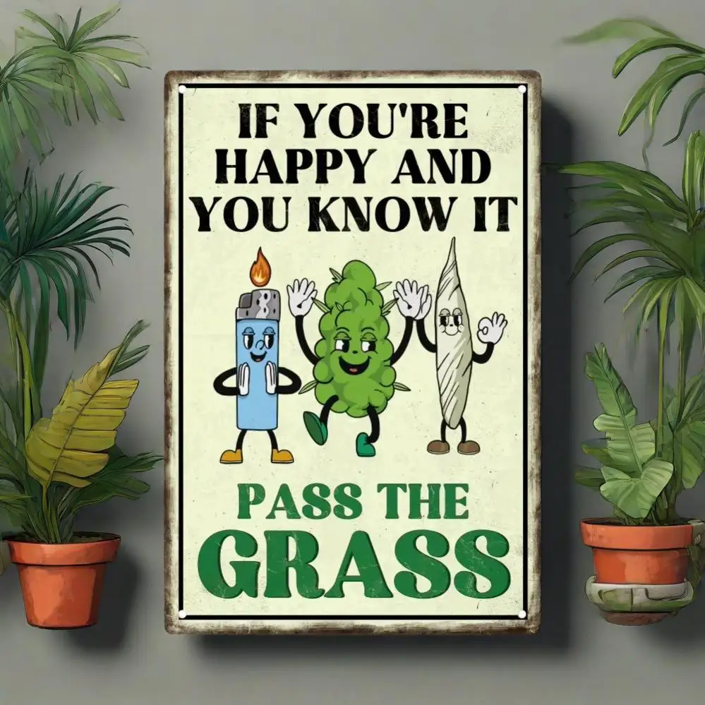 

Nostalgic Charm: "If You're Happy, Know It Through The Grass" Weathered Metal Wall Art – Rustic Farmhouse Decor