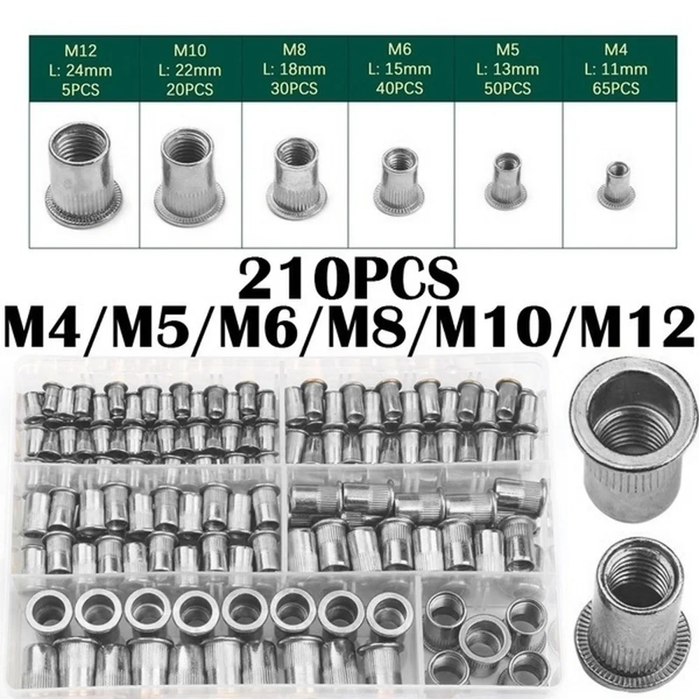 

210 шт., набор заклепок из алюминиевого сплава M3 M4 M5 M6 M8 M10