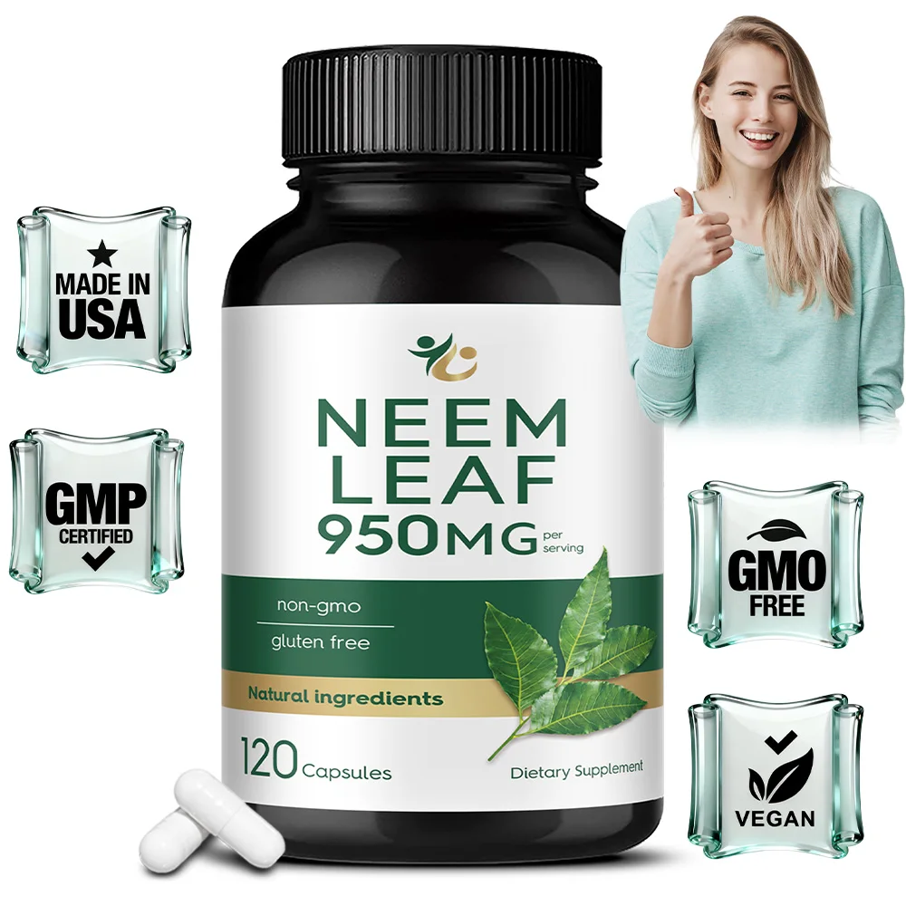 Neem Leaf Capsules 950mg Per Serving, Herbal Supplement - Supports Skin, Immune, & Liver Health, Detox, Vegan, Gluten-Free