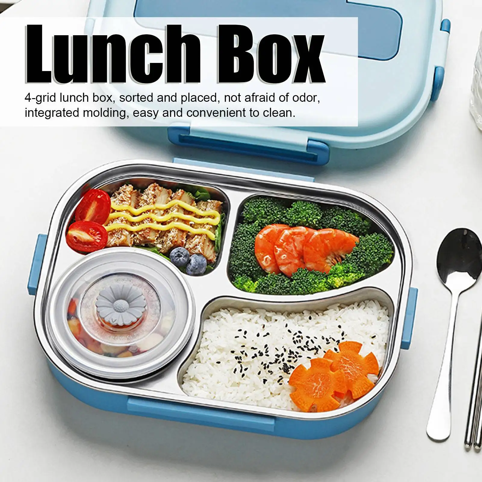 

Dinnerware Food Storage Container Stainless Steel Lunch Box 4‑Grid Portable Box Food Storage Container for Student Adult