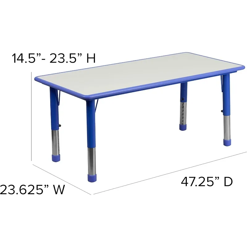 Flash Furniture Wren 23.625''W x 47.25''L Rectangular Blue Plastic Height Adjustable Activity Tables with Grey Tops, Set of 3