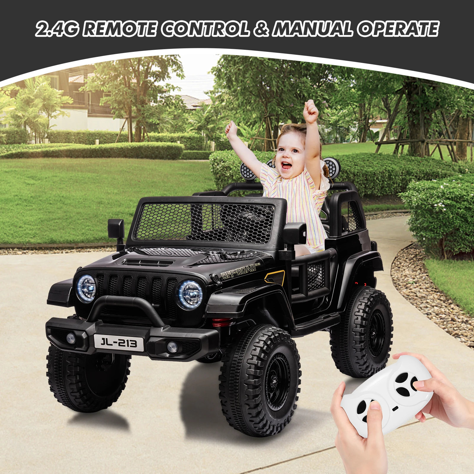 Camion pour enfants 24V 2 places avec télécommande Parent 4WD/2WD commutable 4x550W moteurs Bluetooth musique et lumières LED 3-8 ans