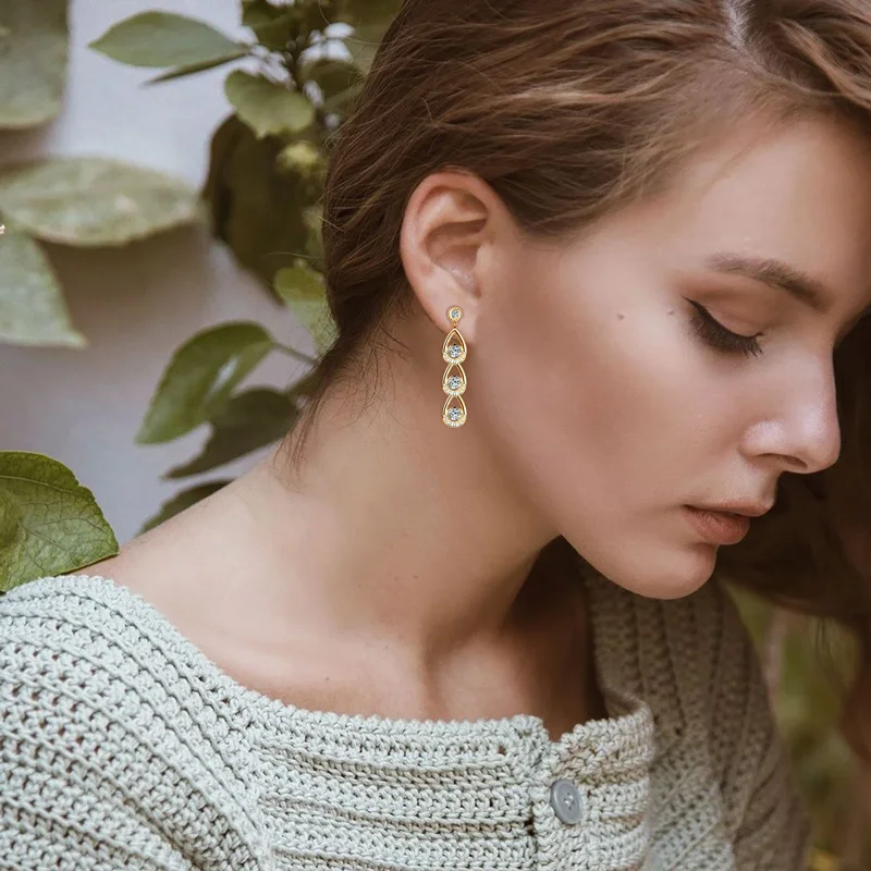 Ehhai GRA شهادة 4 مللي متر و 3 مللي متر مويسانيتي مستدير قطرة الماء ثقب قرط الاذن المرصع للنساء 925 فضة مجوهرات هدية Pendiente