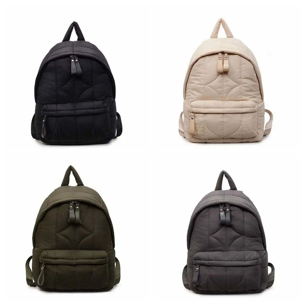 Solid Color Padded Coat Backpack Nylon Cloud Space Cotton Shoulder Bag Large Capacity Pleated Student Schoolbag Streetwear