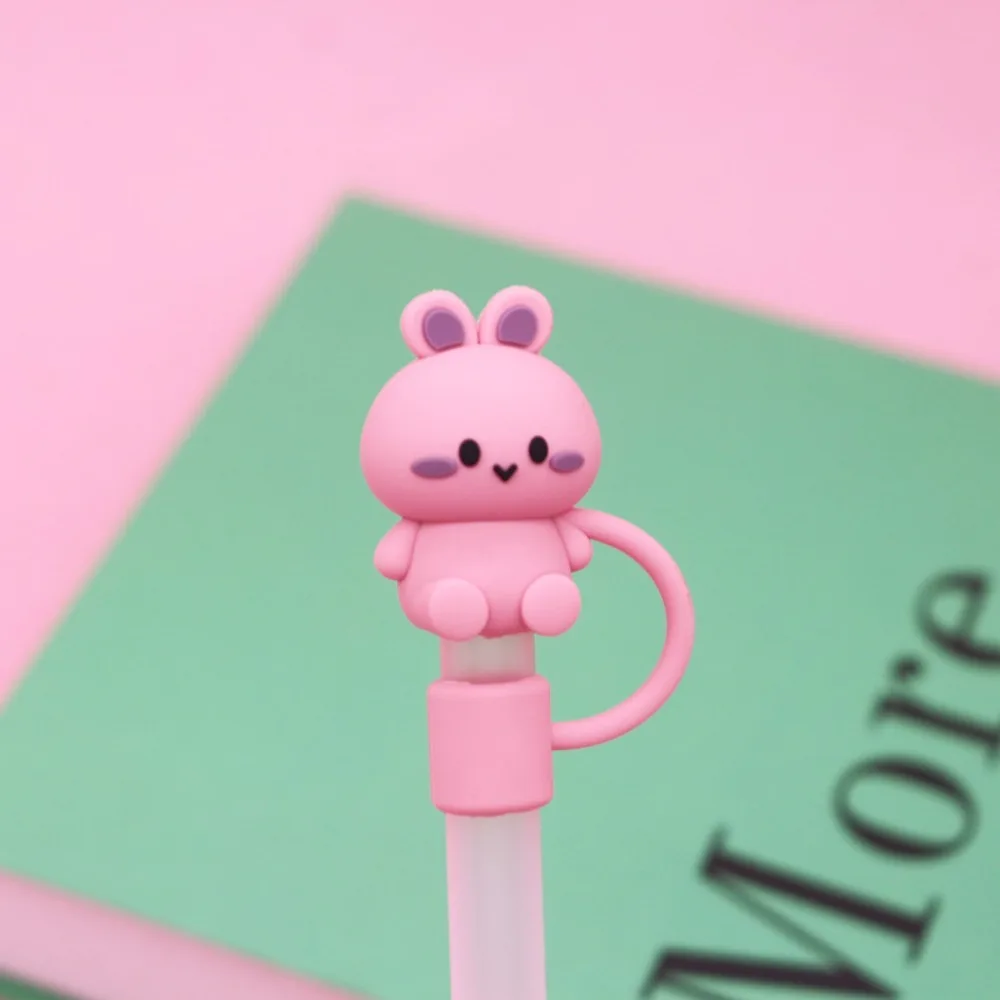 Cartoon 10mm Animal Shape Straw Topper Silicone Dust-Proof Straw Cover Reusable 3D Straw Tips Drinking