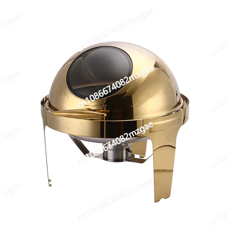 

6L Large Roll Top Round Dining Silver Chafing Dish Food Warmer，Hotel Large Stainless Steel Gold Hot Pot