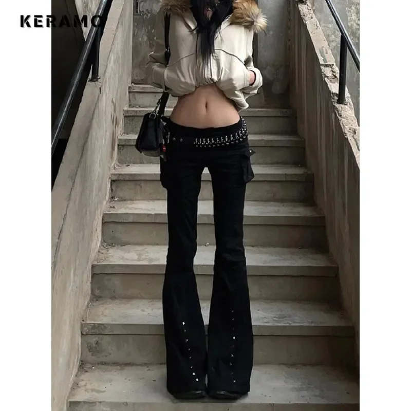 Hotsweet Street Y2K Slim Fit High Waisted Jeans 2025 Winter Sheath Grunge Sheath Pants Women Vintage Solid Black Denim Trouser