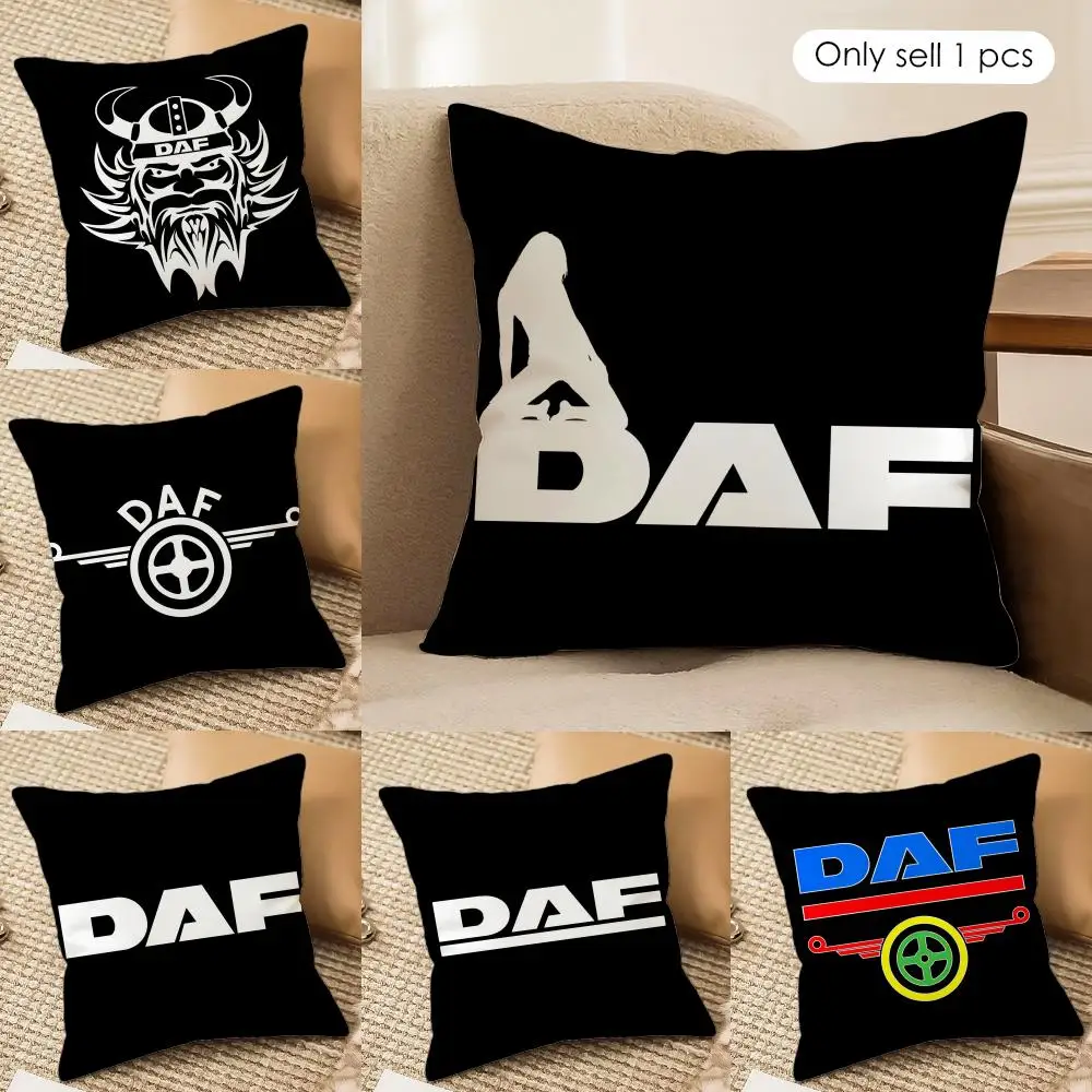 Cool D-DAF Truck Logo Cushion Cover Silky Short Plush Invisible Zipper Dustproof Sofa Pillow Case For Home Decor