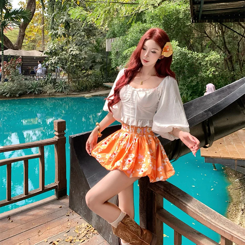 

Stunning 2026 Summer Island Travel Outfit Small Set Dress Beautiful High Waist Shorts Breathable Polyester Fiber Plant Floral...