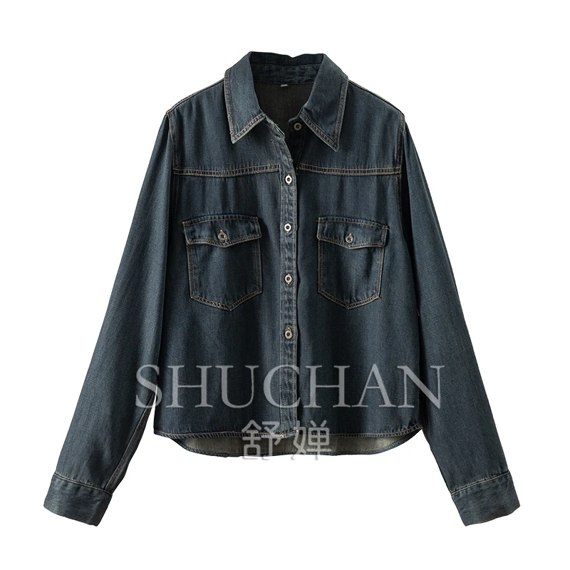 

Soft Drop High Quality Denim Shirt Short Jacket Women's 3W32 Jeans Women 2025 Casacas Para Mujer