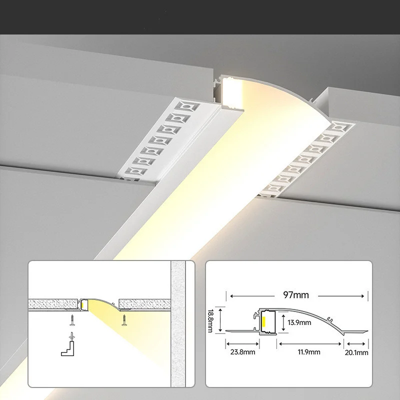 Wbudowany profil sufitowy aluminiowy sztywne oświetlenie barowe Led bezramowe niewidoczne liniowe oświetlenie wewnętrzne do salonu w korytarzu