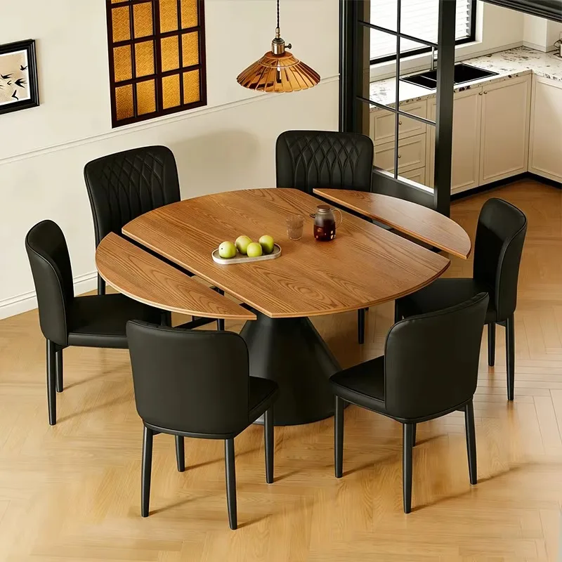 High Quality Retractable Wooden Dining Table Home Use Vintage Round Dining Table Set Minimalist Light Luxury Dining Table Set