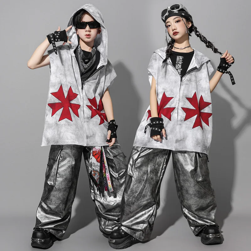 

Child Group Graffiti Hooded Vest Street Dance Cargo Pants Boy Hip Hop Costume Kids Teens Streetwear Girl Jazz Dance Clothes