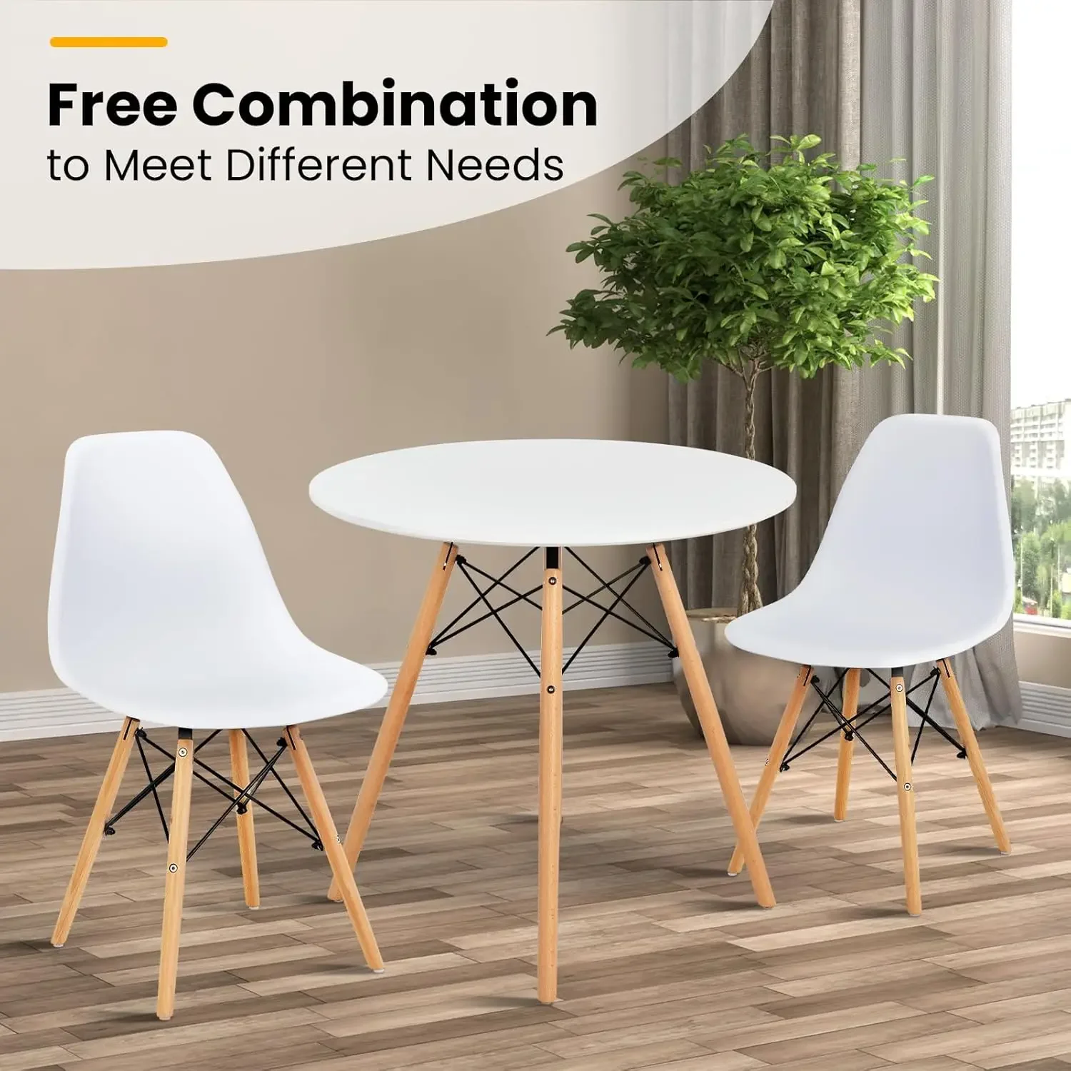 Round KitchenTable andChairs Setof 4 with Ergonomic Seat Solid Wood Legs, 5-Pieces Modern Dining Set for Kitchen and Living Room