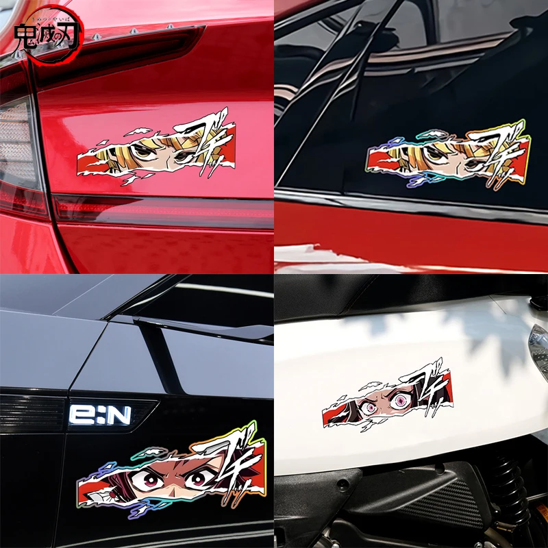 

Demon Slayer Tanjirou Torn Space Effect Stickers Creative Eyes Body Waterproof Scratch Masking Sticker Colorful Window Stickers