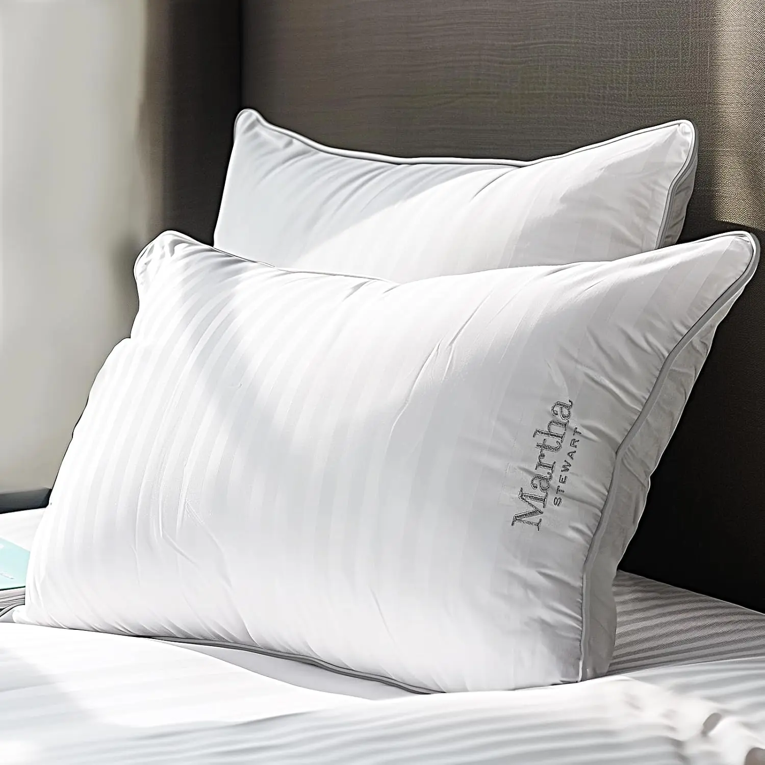 

Комплект из 2 подушек Queen Size, 500 нитей, дамасский узор, вышивка перьями, мягкие, гипоаллергенные, 100% хлопок