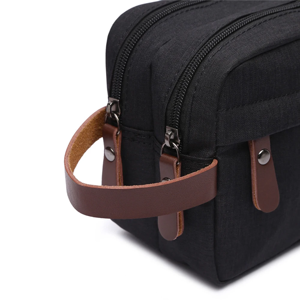 New Casual Canvas Cosmetic Bag with Leather Handle Travel Men Wash Shaving Women Toiletry Storage Waterproof Organizer Bag 2023