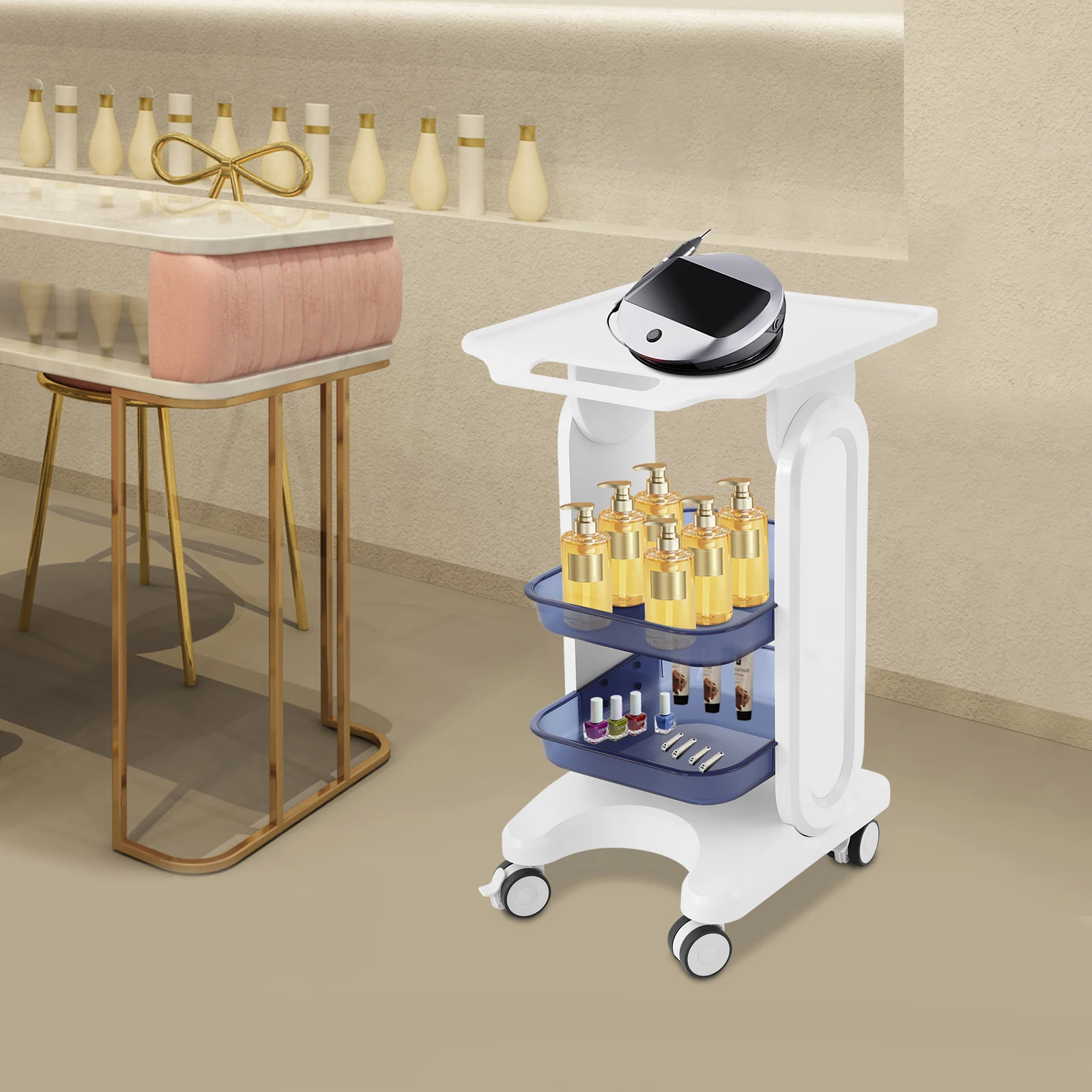 

Medical Cart Beauty Salon Storage Cart Beauty Tool Storage Cart Beauty Trolley Beauty Tool Cart Double-Layer Tray
