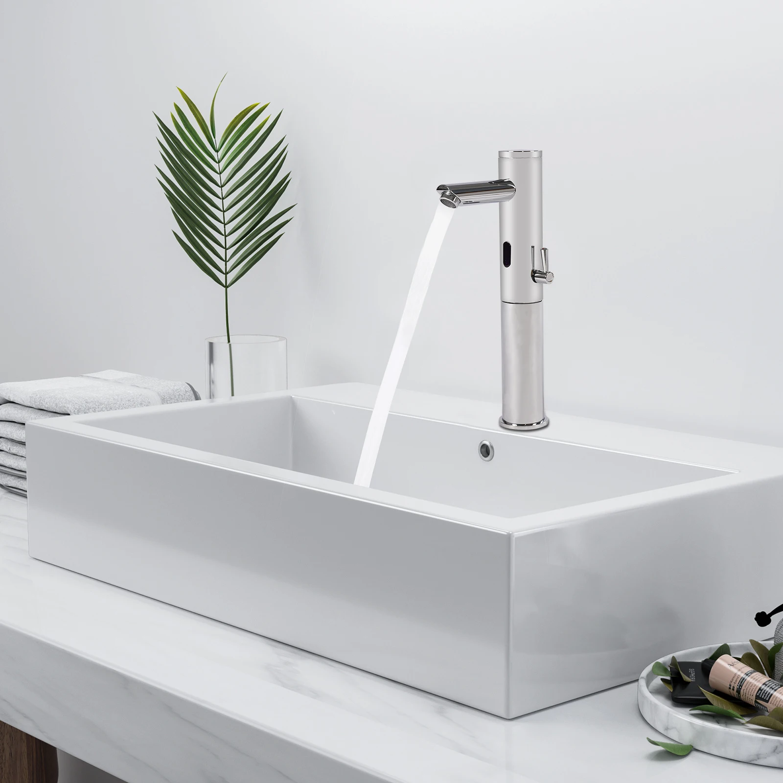 Tall Body Basin Electronic Automatic Sensor Touchless Bathroom Sink Faucet Motion Activated Hands-Free Vessel Sink Tap