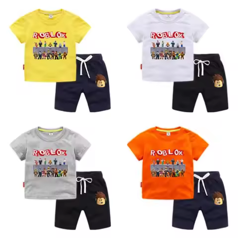 Game Roblox Clothing Short Sleeved Shorts T-shirt Set Children Homewear Suit Cotton Pajamas Summer Birthday Gifts