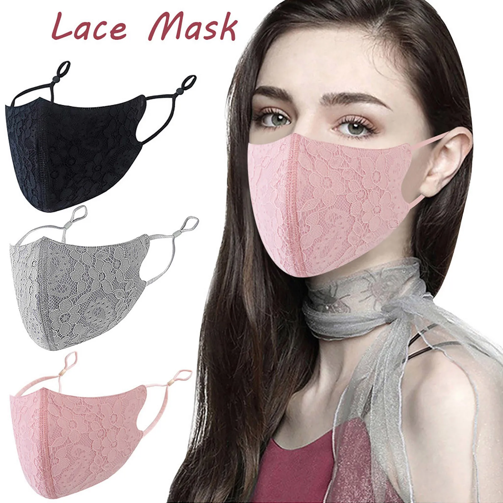 Adult Women'S New Fashion Design Feel Lace Cotton Mask Adjustable Ear Loop Washable And Reusable Outdoor Windproof Face Mask