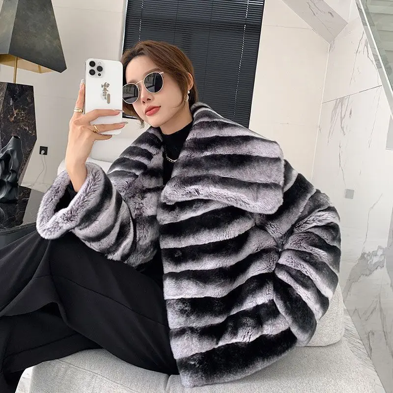 Fangtai2023Fashion Winter Warm Luxury  New Natural Real Rabbit Fur Coat Women Plus Size Female Vest Fur Jacket Promotion package