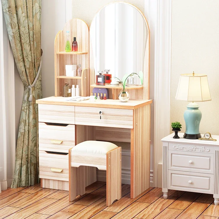 Eenvoudige houten dressoirset voor kinderslaapkamer, opbergcommode met spiegeldressoir