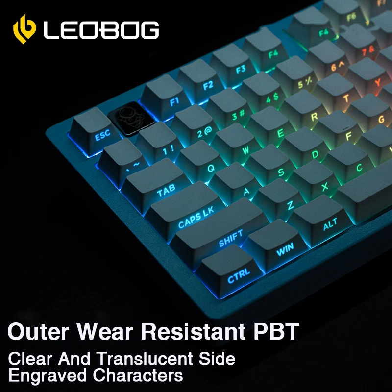 Imagem -02 - Leobog-lado Gravado Pbt Keycaps Material Durável Tampa Chave Perfil Cereja 130 Chaves