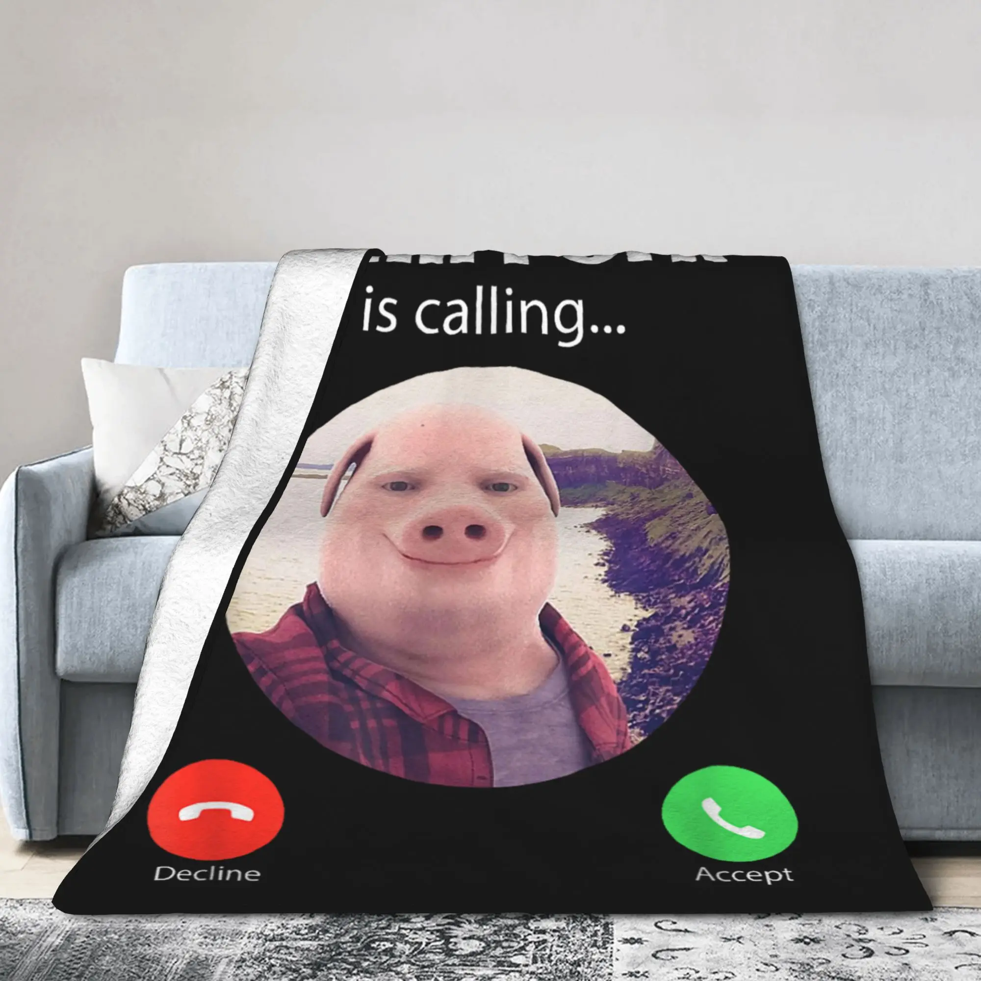 John Pork Is Calling Answer Call Phone Blankets Flannel Textile Decor Humor Funny Pig Portable Lightweight Bedding Throw Blanket