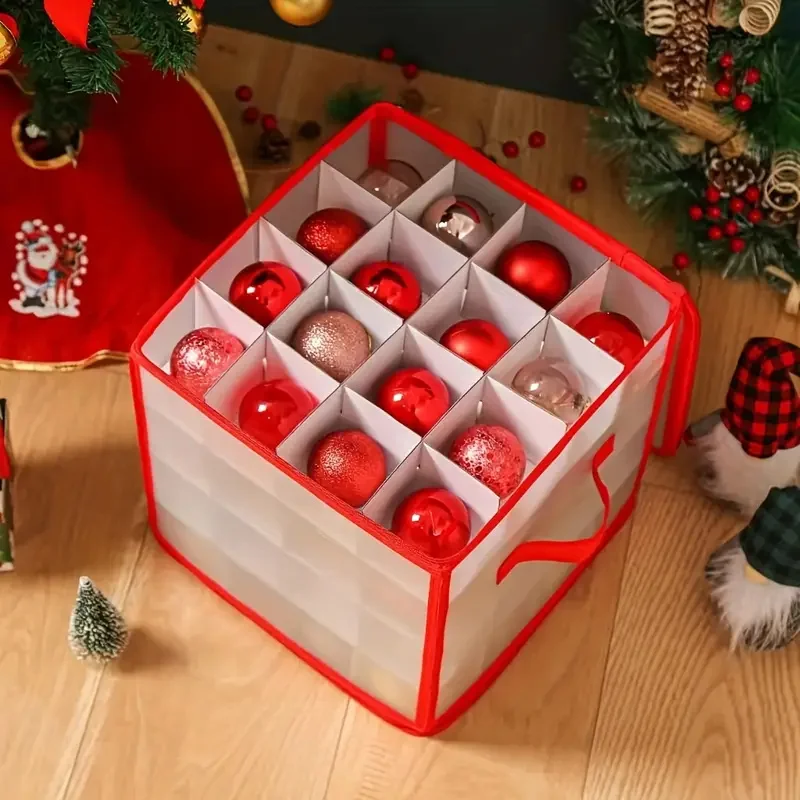 

1 Box With 64 Room, Christmas Ornament Storage Box Xmas Storage Containers With Zippered and Handles, Christmas Ball Storage Box