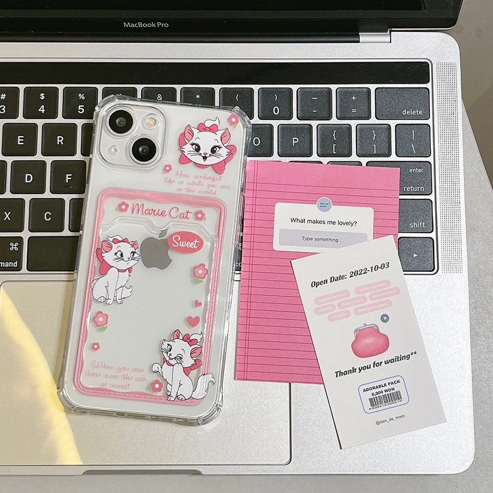 Disney Marie Cat Card Hold Case for IPhone 15 14 13 12 11 Mini Pro Max X XR XSMax 6S 6 7 8 Plus SE20 Clear Cover