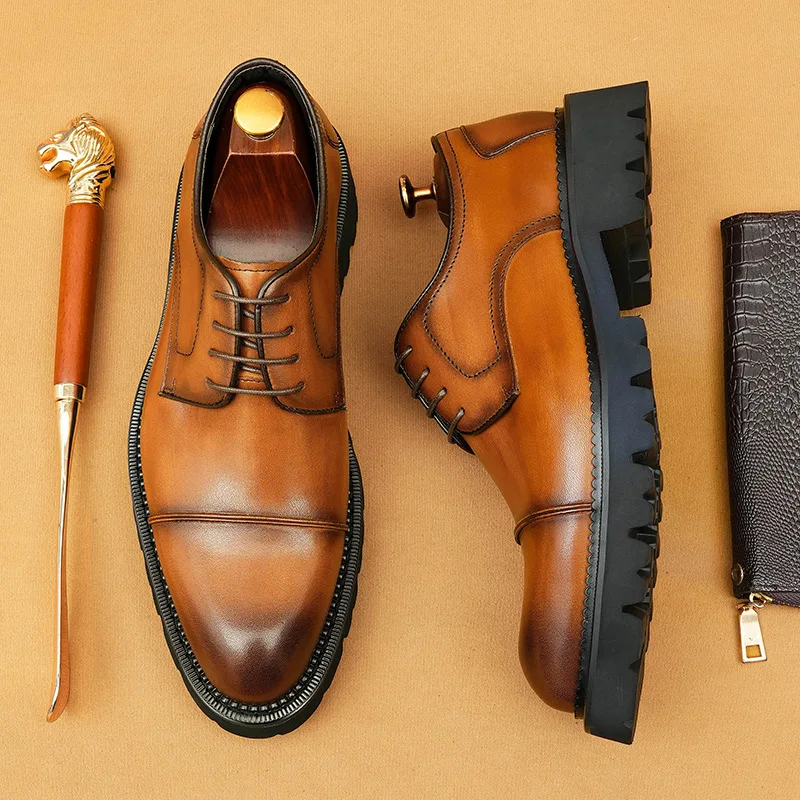 

Men'S Genuine Leather Vintage High Quality Shoes Luxury Wedding Formal Dress Classic Elegant Italian Black Shoe