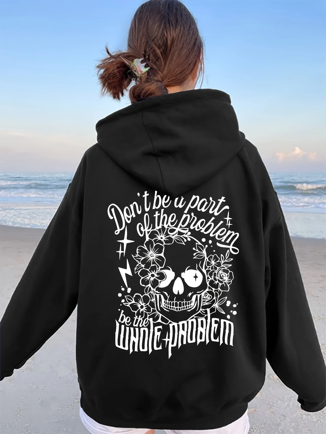 

Skull Floral Graphic Print Autumn and Winter Cotton Hoodie for Men and Women Casual Outdoor Street Sports Loose Training Brand