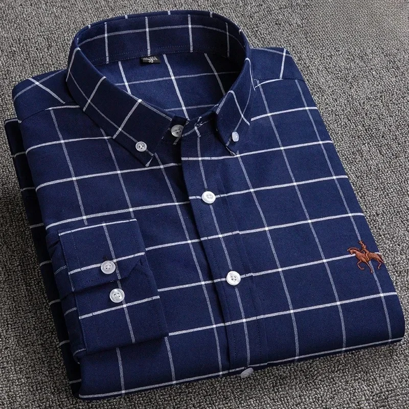 

New in shirt plus size 100%Cotton oxford long sleeve Shirts for men slim fit formal plain shirt soft Embroidery striped clothes