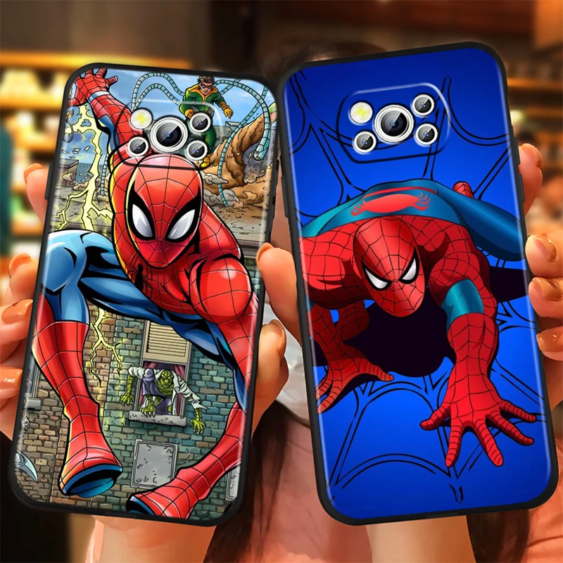 Marvel Spider Man Catroon For Xiaomi Mi Poco F5 F4 F3 X6 X5 X4 X3 M6 M5 M5S M4 M3 C65 Pro GT NFC 5G Black Funda Phone Case