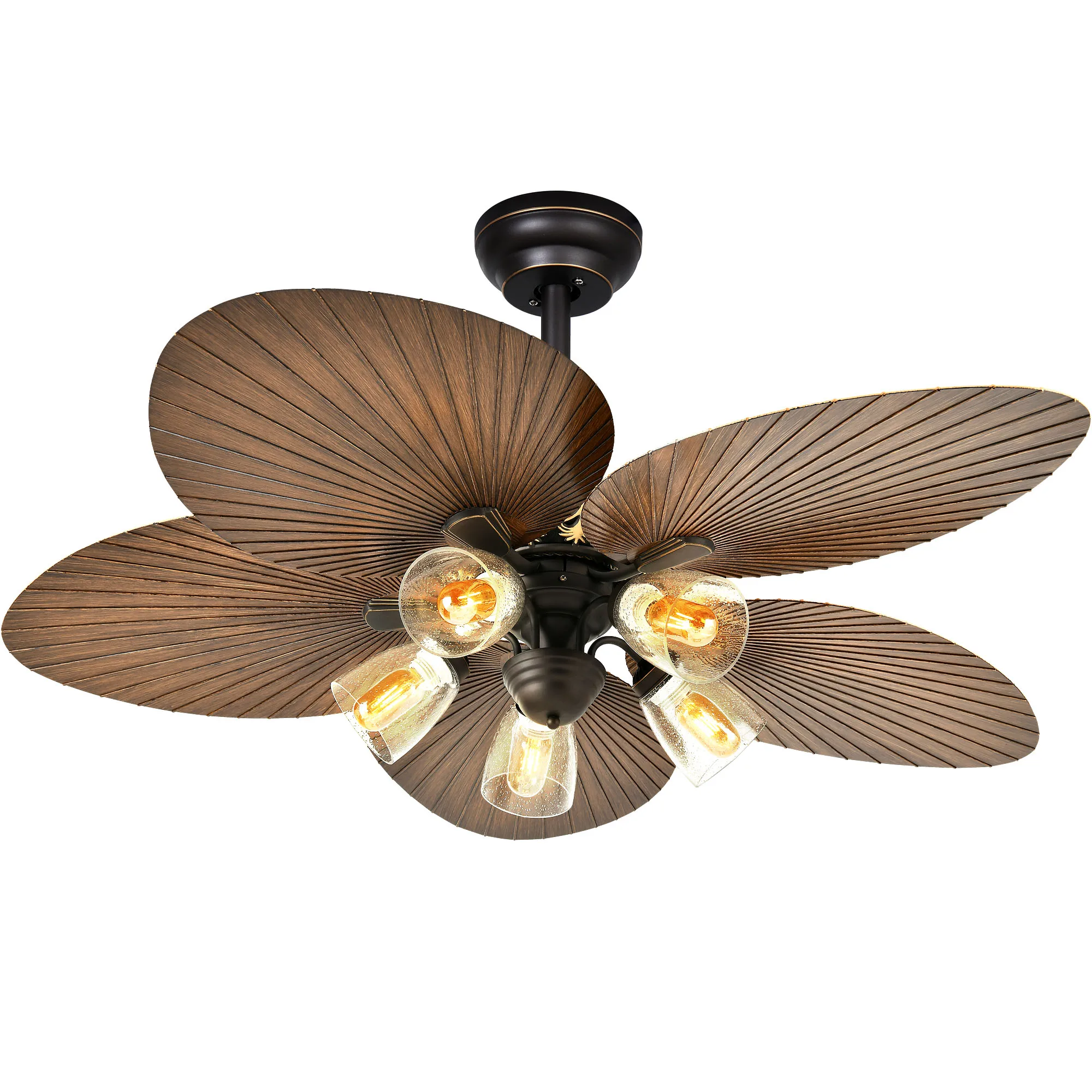 52'' Tropical Ceiling Fan with Light and Remote 5 Palm Leaf Blade Indoor Outdoor