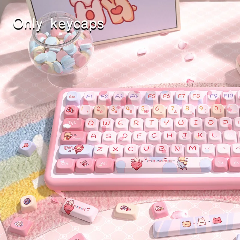 Marshmallows Theme Keycaps 138/158 Key Sca Profile Pbt Thermal Sublimation Mechanical Keyboard Pink Cartoon Anime Game Keycaps