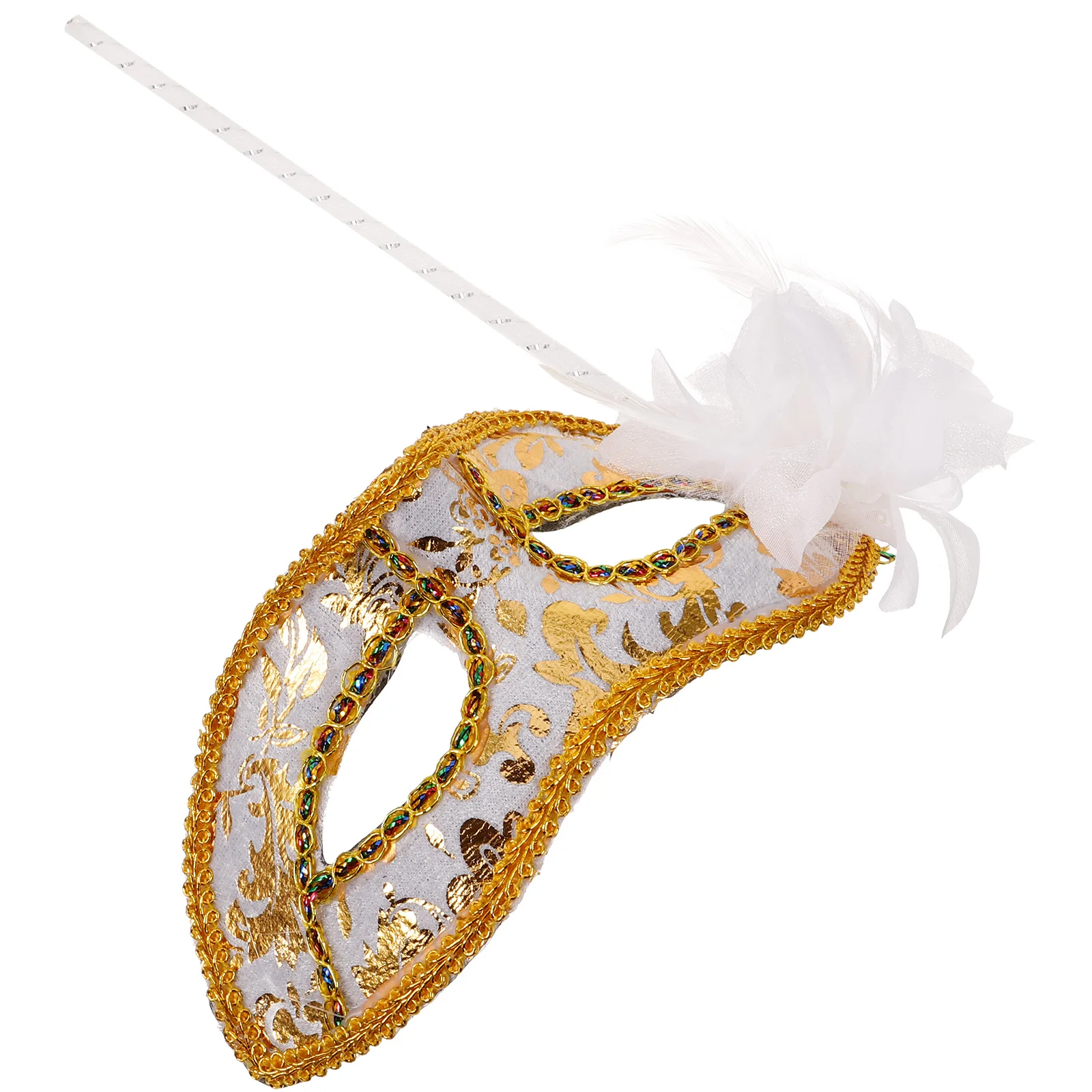 

Exquisite Handheld Masquerade Mask Women Party Costume Prop Plume Prom Mask Electroplated Durable For Halloween