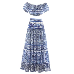 Etro Two-piece Suit Women's Summer Off-the-shoulder Short-sleeved Tube Top Top High-waisted Large-swing Half-length Skirt