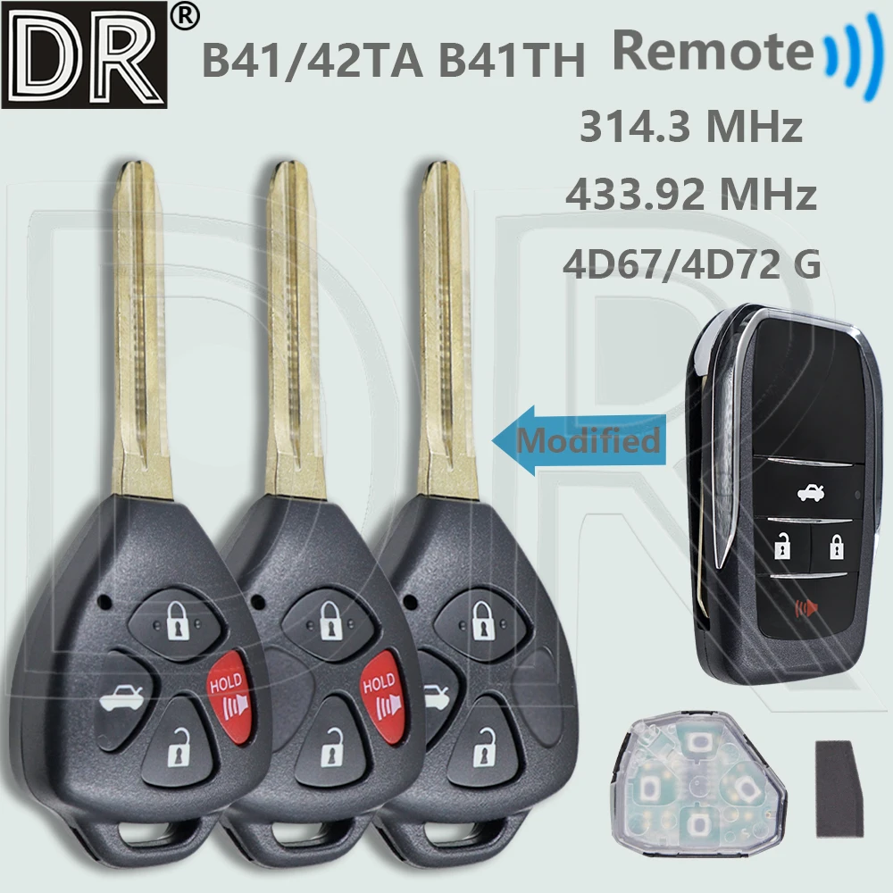 DR B41TA/B42TA 433MHz B41TH 314MHz TOY43 4D67/4D72 G Car Remote Key For Toyota Corolla Yaris Vigo Forruner Hilux Hiace Innova
