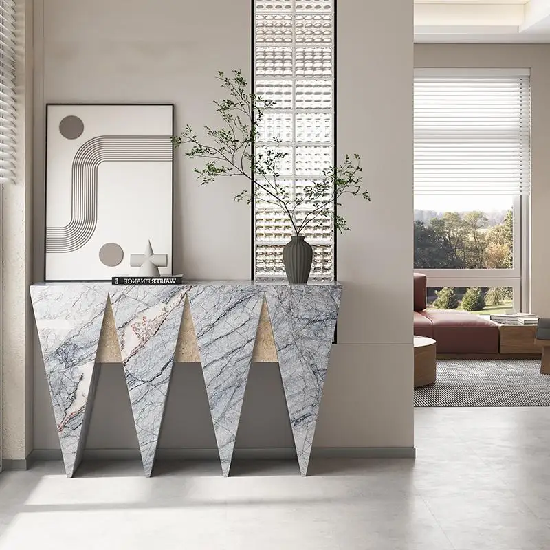 طاولة وحدة تحكم حجرية إيطالية فاخرة لعام 2025، خزانة مدخل ذات تصميم أصلي مع مساحة تخزين مفتوحة، مقاومة للخدش وقوية، مخصصة