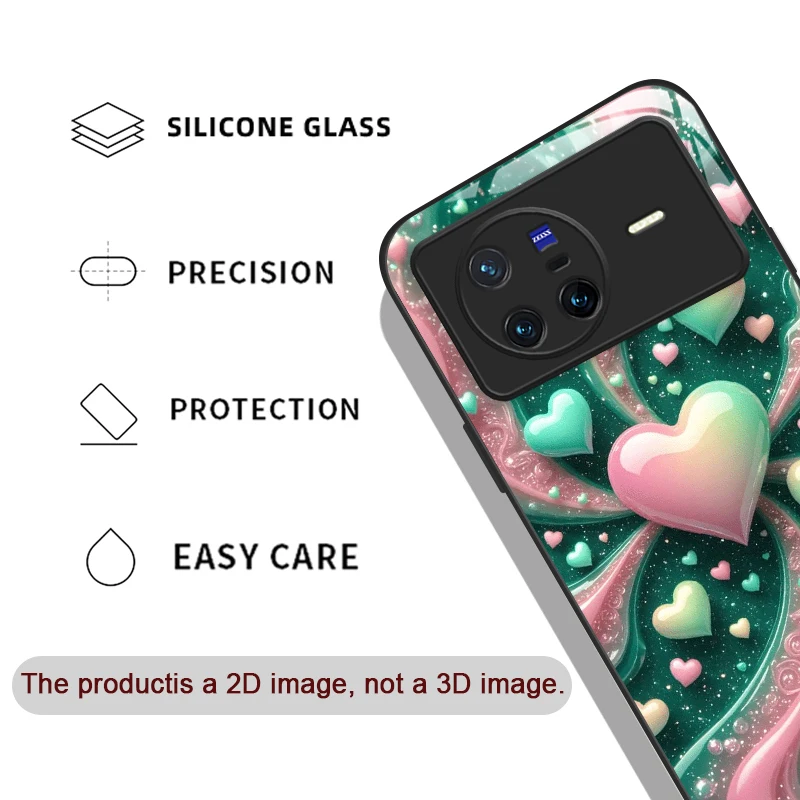 الفاخرة الملونة كريستال القلب نمط الزجاج المقسى جراب هاتف ل ممن لهم رينو 13 F 12 11 برو 10 SE البحث X3 لايت X8 A94 A58 غطاء #2