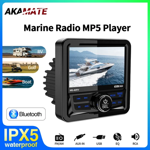 MP5 マリンラジオステレオスクエアボートスピーカー FM AM アンテナ防水 IPX5 Bluetooth マルチメディアプレーヤー RV ATV UTV SPA RZR 用