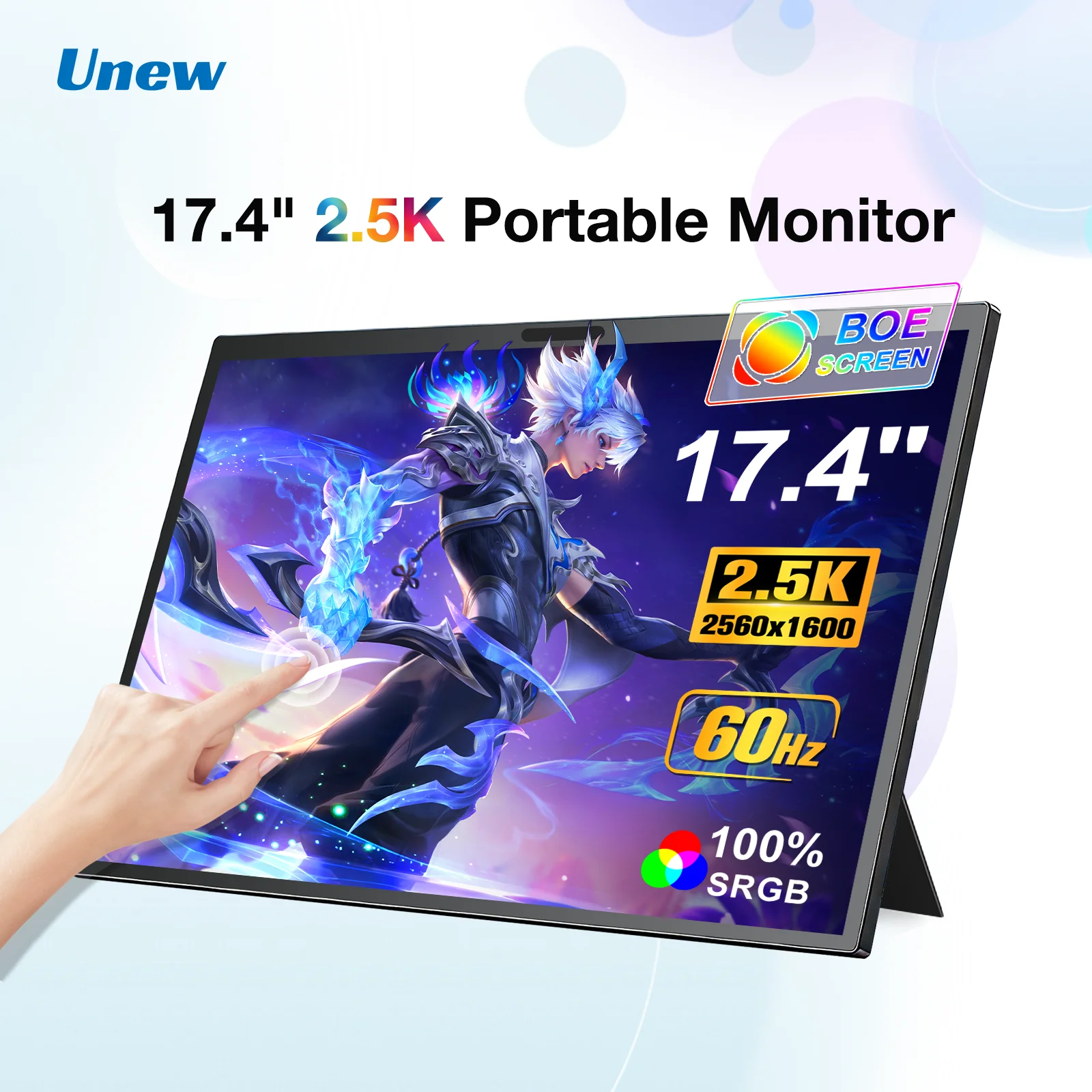 17.4 Inch 2.5K 2560x1600 Touch Portable Display IPS 100% SRGB Type-C/HDMI Port Suitable for Laptop Switch PS5 Xbox
