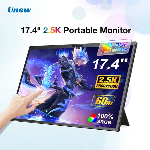 Unew Premium 17.4 Inch 2.5K 2560x1600 Touch Portable Monitor Game Display IPS 100% SRGB 60Hz Boe Screen Type-C HDMI Port Suitable for Laptop Switch PS5 Xbox USA