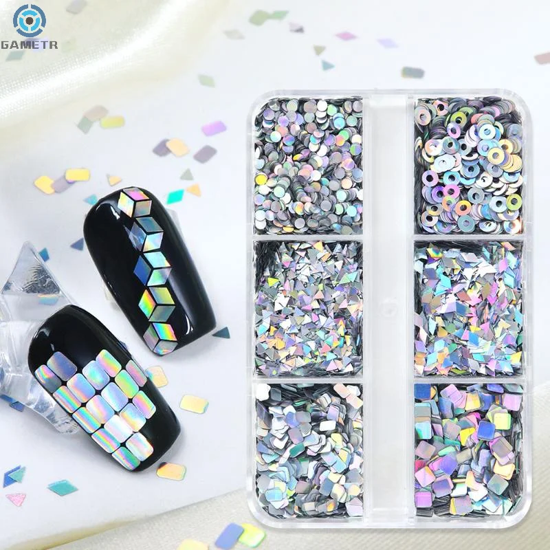 6 グリッドネイルエンハンスメントレーザーネイルグリッターフラッシュ幾何学模様ネイルデコレーションネイルチャーム DIY マニキュアツール