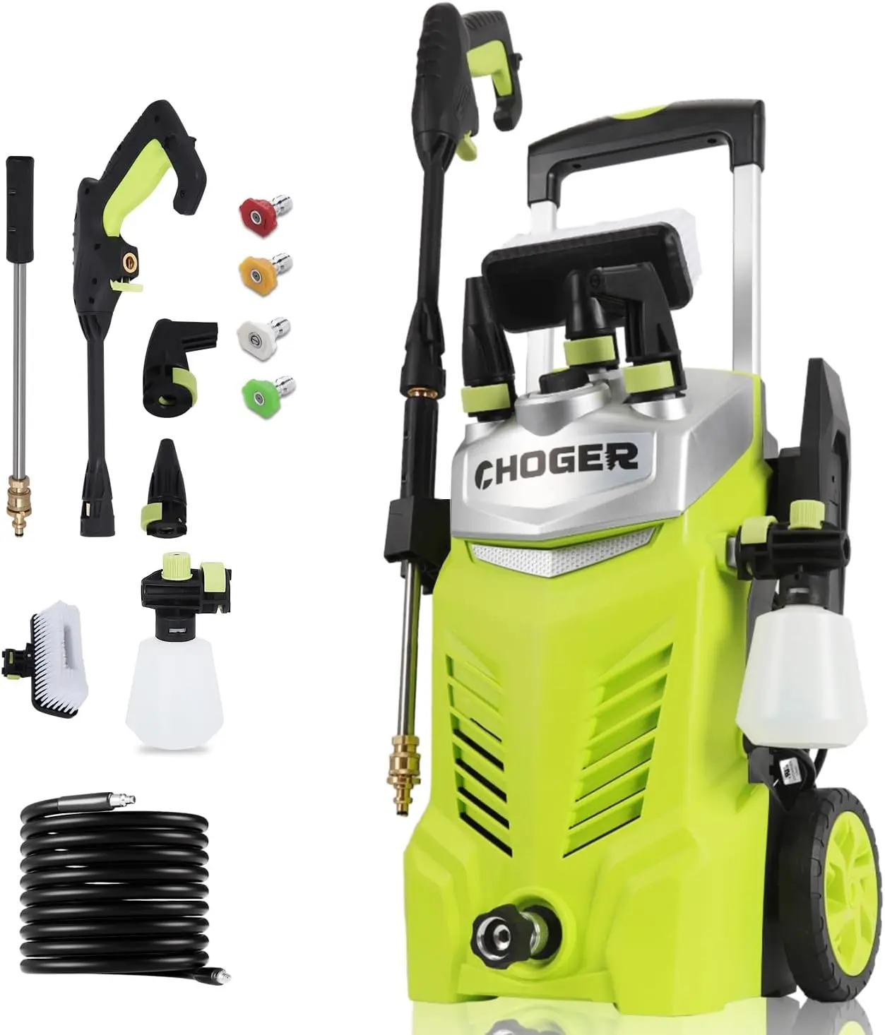 Pressure Washer, 4500PSI 2.7GPM Power Washer with Foam Cannon, 4 Nozzles, 35FT Power Cord, 25FT Hose, Turbo, Dirty Cut, Brush, p